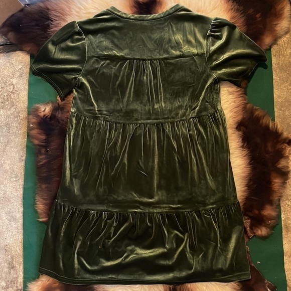 NWT ModCloth Green Short Sleeve Velour Mini Dress - Picture 5 of 6